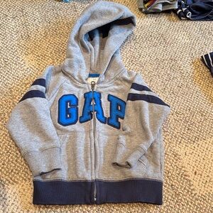 GAP Gray Hooded Zip Sweatshirt with Blue Logo